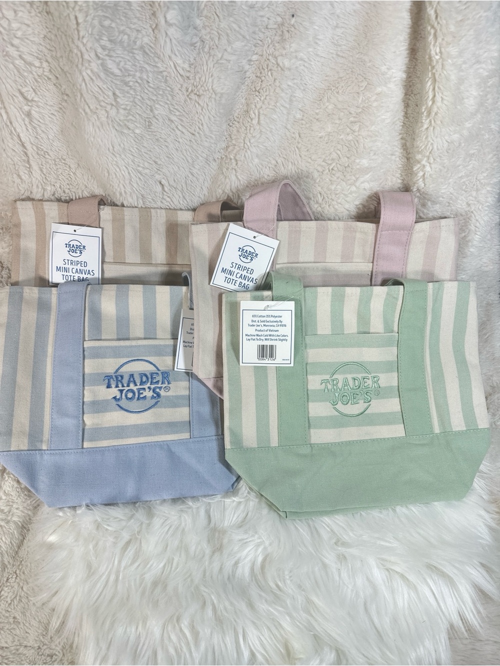 Trader Joe's Striped Canvas Mini Tote Set of 4 Summer 2026 NEW with Tags